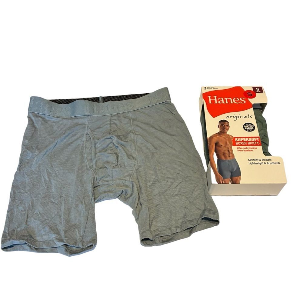 Hanes 2 pack Men's Supersoft Boxer Briefs gray green size Small bamboo New